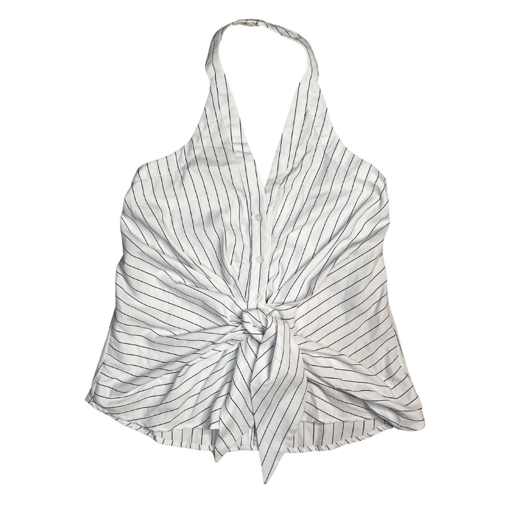 Forever 21 Halter Tank Top Small White Twist Tie Front Y2K Beachy Summer Striped